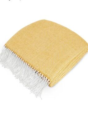 Yellow Herringbone Faux Cashmere Lightweight Throw
